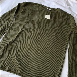 Urban Outfitters Green Waffled Long Sleeve Shirt